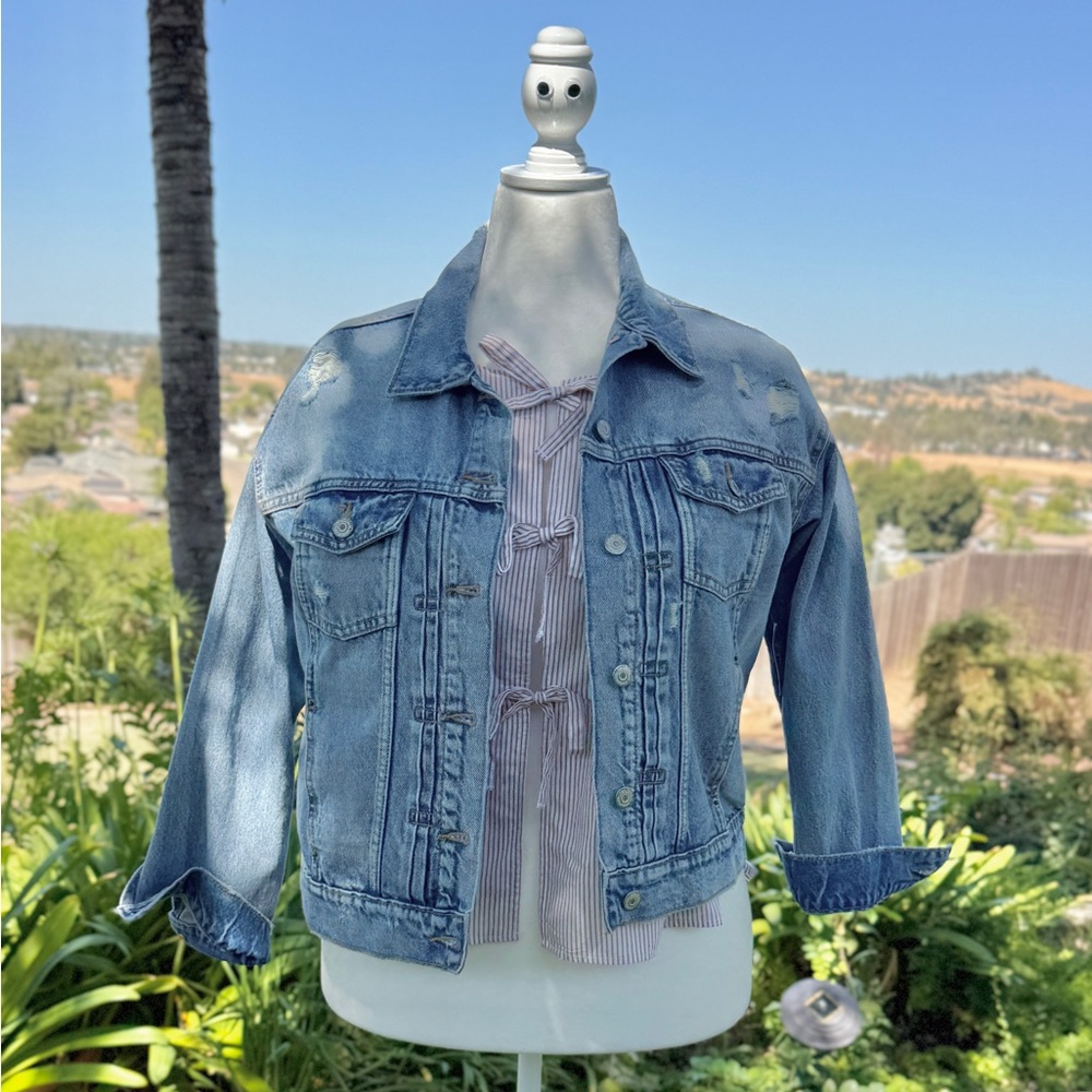 Old Navy Distressed Oversized Denim Jacket
